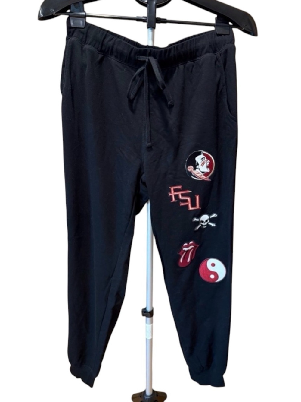 FSU Florida State Seminoles Embroidered Patch Joggers Black Drawstring Large